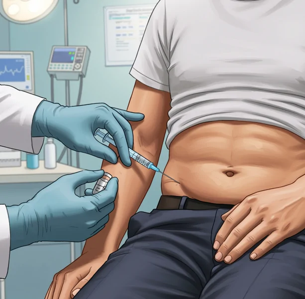 En subkutan injektion av Melanotan 2 melanotan-2-injektion-i-magfett-subkutan